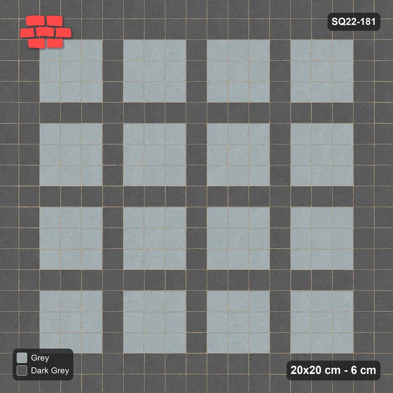 Interlock (Pasco) 20x20 cm · SQ22-181 · Single Border, Plaza Grid Field · Top view