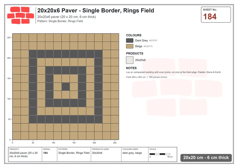 Interlock (Pasco) 20x20 cm · SQ22-184 · Single Border, Rings Field · Laying plan Interlock (Pasco) 20x20 cm · SQ22-184 · Single Border, Rings Field · Laying plan