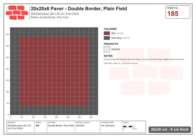 Interlock (Pasco) 20x20 cm · SQ22-185 · Double Border, Plain Field · Laying plan Interlock (Pasco) 20x20 cm · SQ22-185 · Double Border, Plain Field · Laying plan