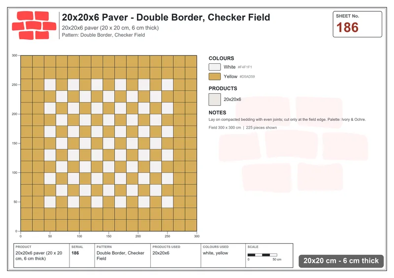 Interlock (Pasco) 20x20 cm · SQ22-186 · Double Border, Checker Field · Laying plan Interlock (Pasco) 20x20 cm · SQ22-186 · Double Border, Checker Field · Laying plan