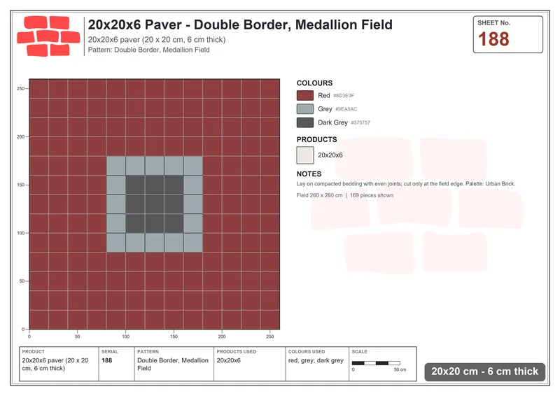 Interlock (Pasco) 20x20 cm · SQ22-188 · Double Border, Medallion Field · Laying plan Interlock (Pasco) 20x20 cm · SQ22-188 · Double Border, Medallion Field · Laying plan