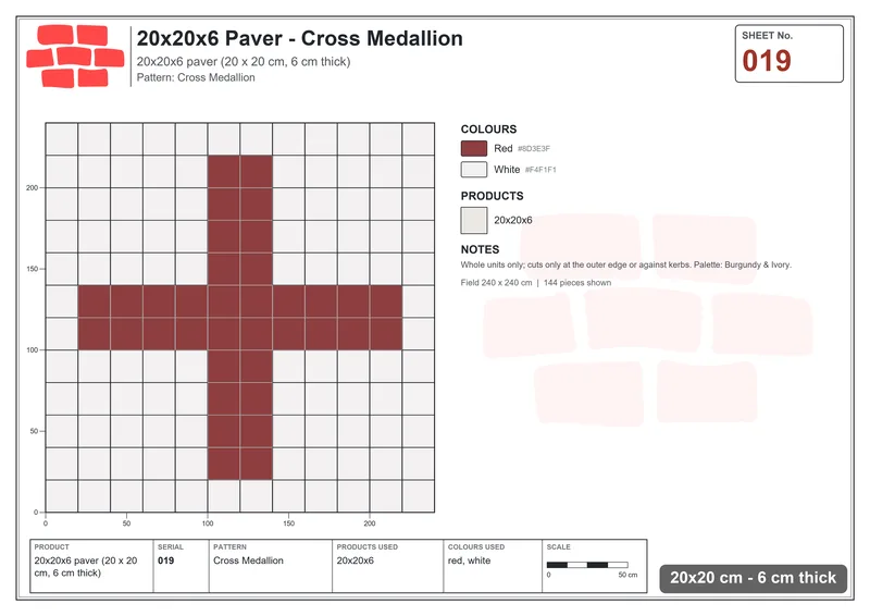 Interlock (Pasco) 20x20 cm · SQ22-19 · Cross Medallion · Laying plan Interlock (Pasco) 20x20 cm · SQ22-19 · Cross Medallion · Laying plan