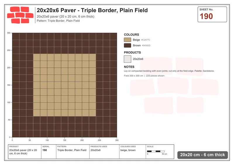 Interlock (Pasco) 20x20 cm · SQ22-190 · Triple Border, Plain Field · Laying plan Interlock (Pasco) 20x20 cm · SQ22-190 · Triple Border, Plain Field · Laying plan