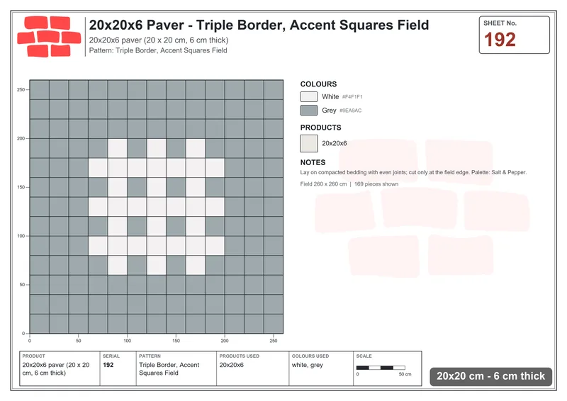 Interlock (Pasco) 20x20 cm · SQ22-192 · Triple Border, Accent Squares Field · Laying plan Interlock (Pasco) 20x20 cm · SQ22-192 · Triple Border, Accent Squares Field · Laying plan