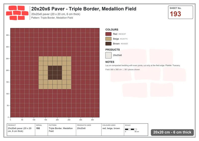 Interlock (Pasco) 20x20 cm · SQ22-193 · Triple Border, Medallion Field · Laying plan Interlock (Pasco) 20x20 cm · SQ22-193 · Triple Border, Medallion Field · Laying plan