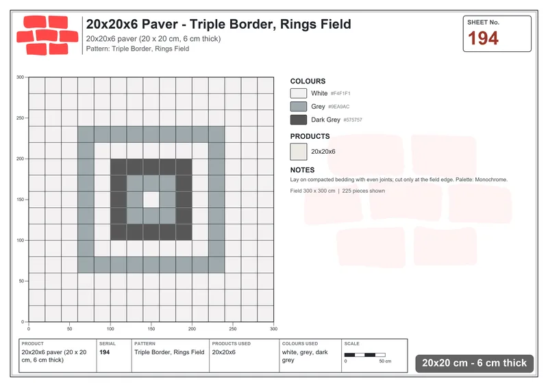 Interlock (Pasco) 20x20 cm · SQ22-194 · Triple Border, Rings Field · Laying plan Interlock (Pasco) 20x20 cm · SQ22-194 · Triple Border, Rings Field · Laying plan
