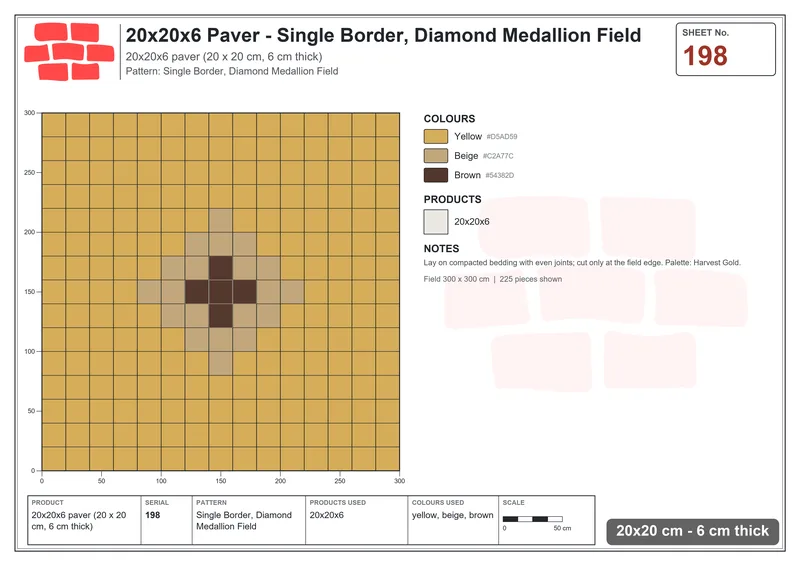 Interlock (Pasco) 20x20 cm · SQ22-198 · Single Border, Diamond Medallion Field · Laying plan Interlock (Pasco) 20x20 cm · SQ22-198 · Single Border, Diamond Medallion Field · Laying plan