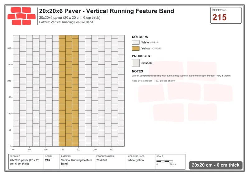 Interlock (Pasco) 20x20 cm · SQ22-215 · Vertical Running Feature Band · Laying plan Interlock (Pasco) 20x20 cm · SQ22-215 · Vertical Running Feature Band · Laying plan