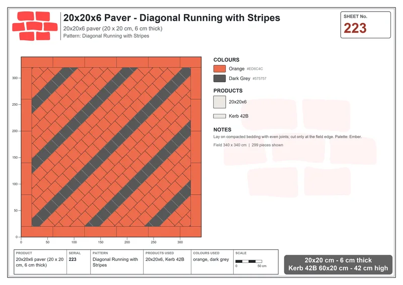 Interlock (Pasco) 20x20 cm · SQ22-223 · Diagonal Running with Stripes · Laying plan Interlock (Pasco) 20x20 cm · SQ22-223 · Diagonal Running with Stripes · Laying plan