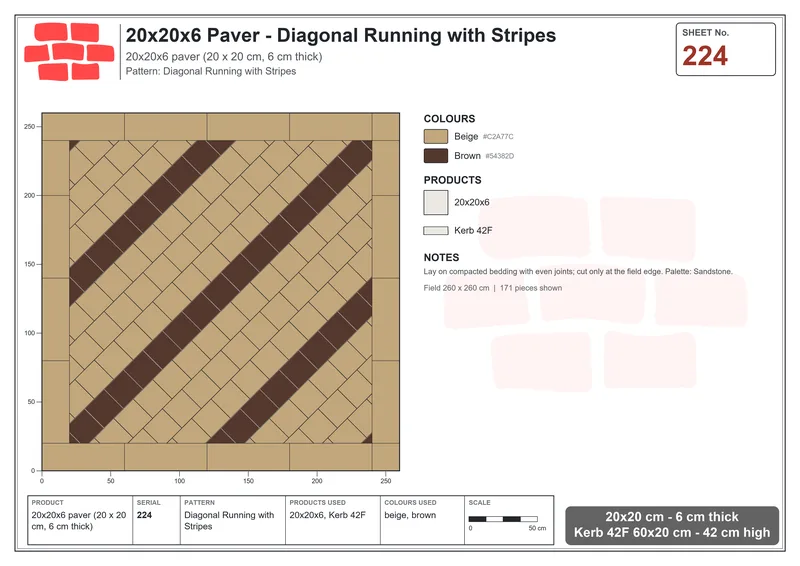Interlock (Pasco) 20x20 cm · SQ22-224 · Diagonal Running with Stripes · Laying plan Interlock (Pasco) 20x20 cm · SQ22-224 · Diagonal Running with Stripes · Laying plan