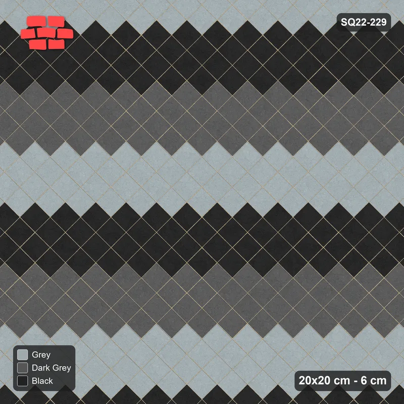 Interlock (Pasco) 20x20 cm · SQ22-229 · Diagonal Tri-Tone Bands · Top view