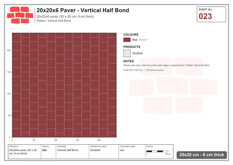 Interlock (Pasco) 20x20 cm · SQ22-23 · Vertical Half Bond · Laying plan Interlock (Pasco) 20x20 cm · SQ22-23 · Vertical Half Bond · Laying plan