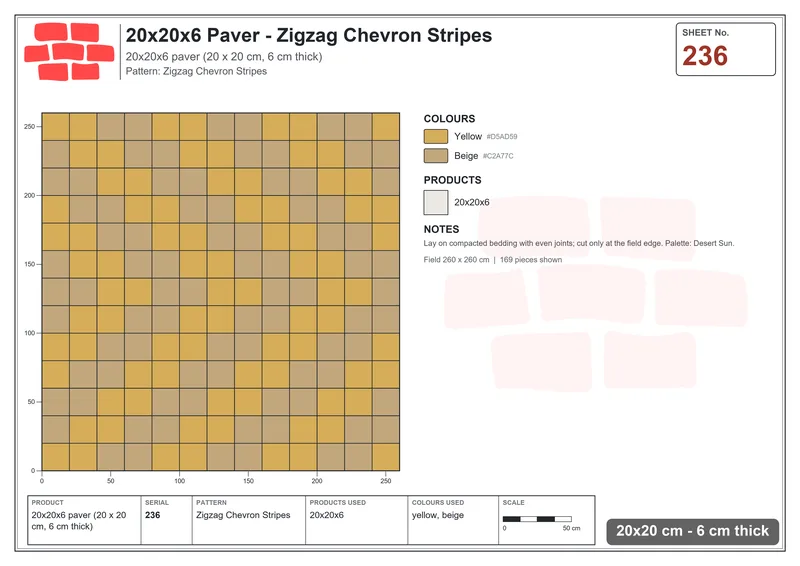 Interlock (Pasco) 20x20 cm · SQ22-236 · Zigzag Chevron Stripes · Laying plan Interlock (Pasco) 20x20 cm · SQ22-236 · Zigzag Chevron Stripes · Laying plan