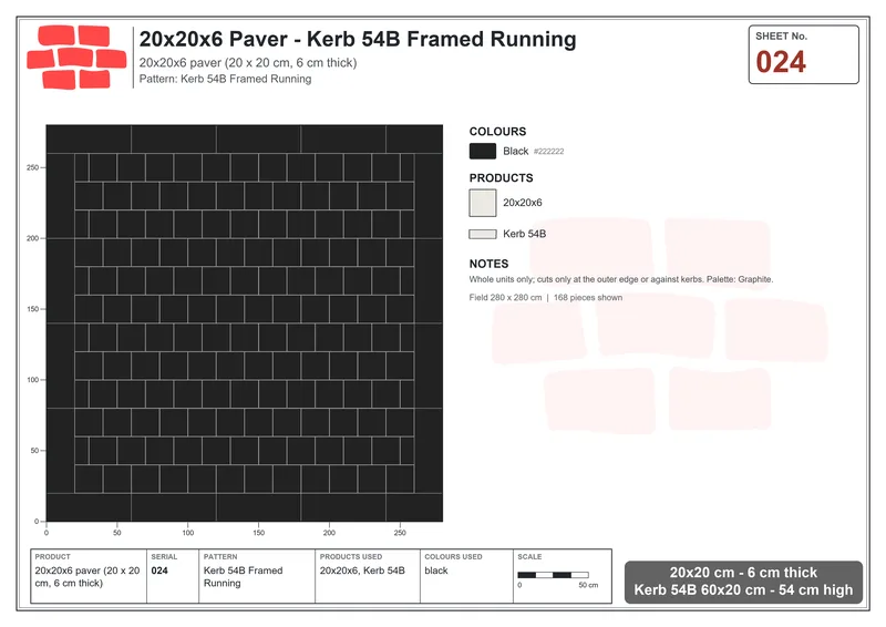 Interlock (Pasco) 20x20 cm · SQ22-24 · Kerb 54B Framed Running · Laying plan Interlock (Pasco) 20x20 cm · SQ22-24 · Kerb 54B Framed Running · Laying plan