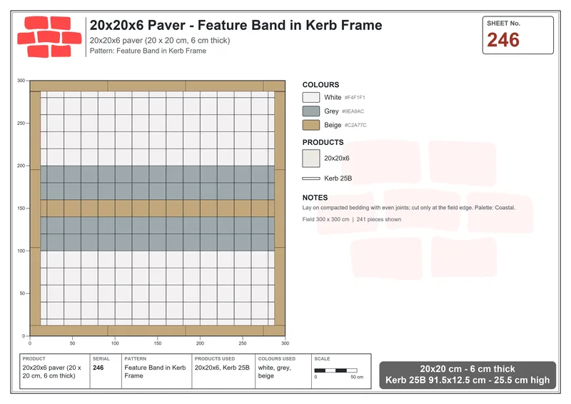 Interlock (Pasco) 20x20 cm · SQ22-246 · Feature Band in Kerb Frame · Laying plan Interlock (Pasco) 20x20 cm · SQ22-246 · Feature Band in Kerb Frame · Laying plan