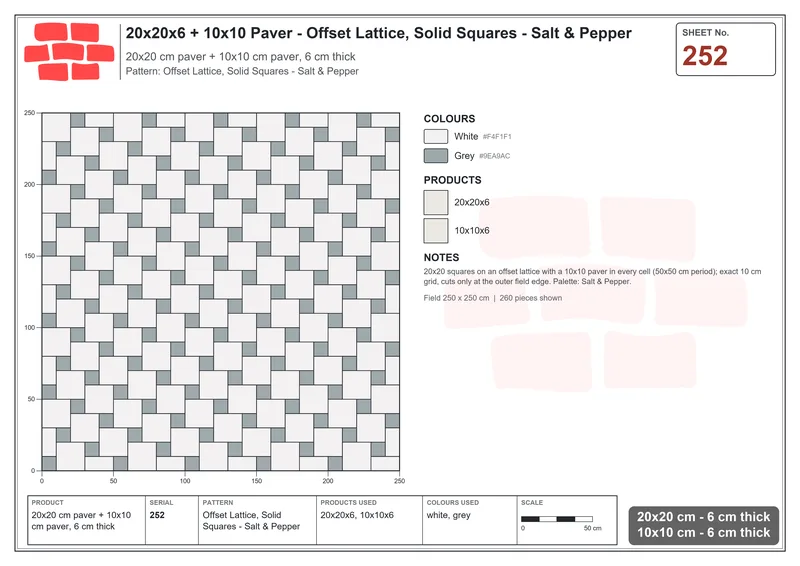 Interlock (Pasco) 20x20 cm · SQ22-252 · Offset Lattice, Solid Squares - Salt & Pepper · Laying plan Interlock (Pasco) 20x20 cm · SQ22-252 · Offset Lattice, Solid Squares - Salt & Pepper · Laying plan