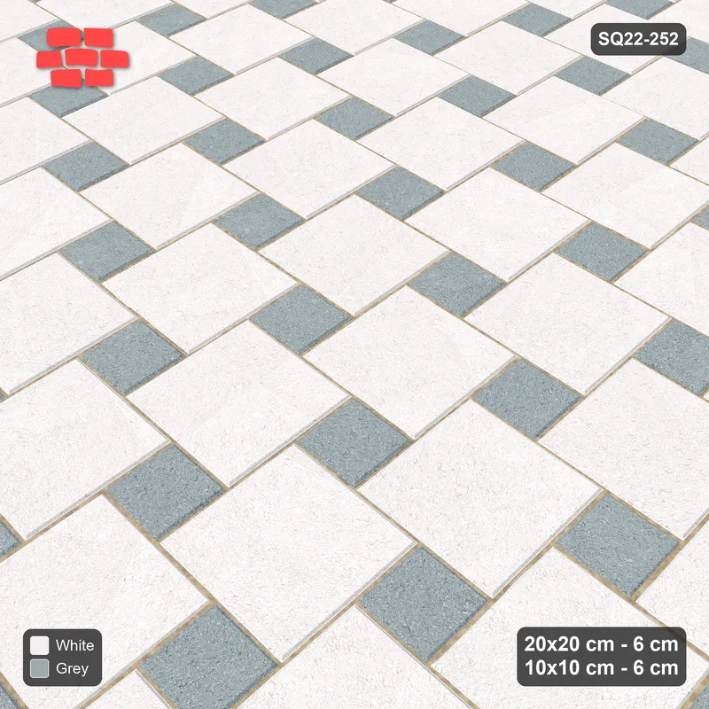 Interlock (Pasco) 20x20 cm · SQ22-252 · Offset Lattice, Solid Squares - Salt & Pepper · Side view