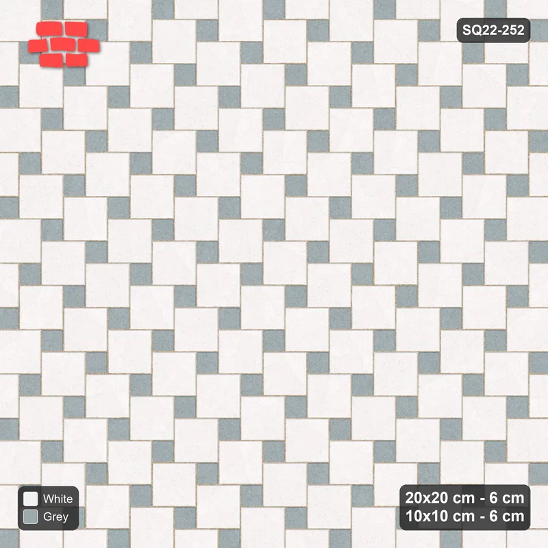 Interlock (Pasco) 20x20 cm · SQ22-252 · Offset Lattice, Solid Squares - Salt & Pepper · Top view