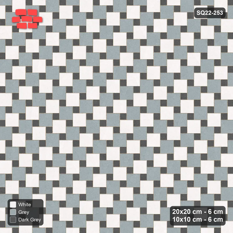 Interlock (Pasco) 20x20 cm · SQ22-253 · Offset Lattice, Alternating Squares - Monochrome · Top view
