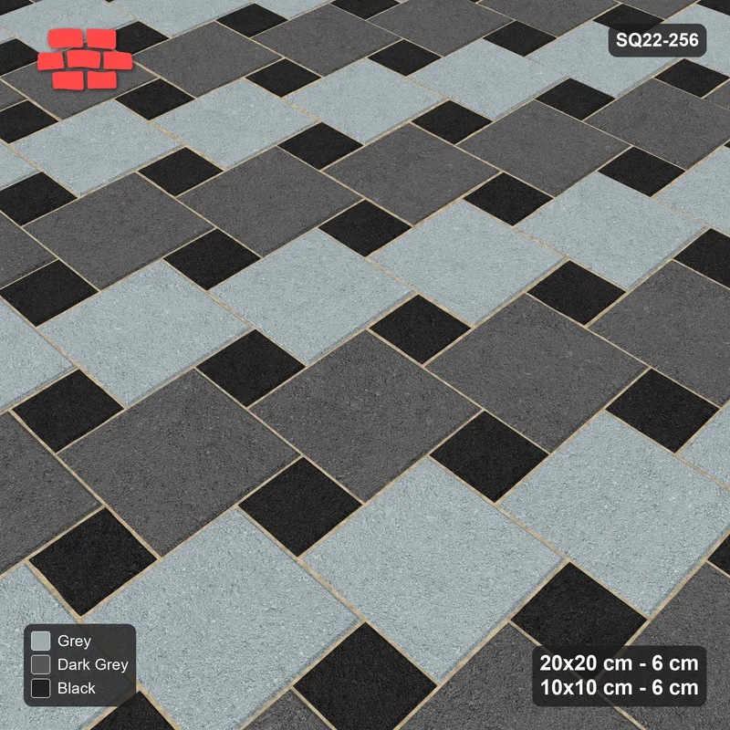 Interlock (Pasco) 20x20 cm · SQ22-256 · Offset Lattice, Diagonal Stripes - Graphite Scale · Side view