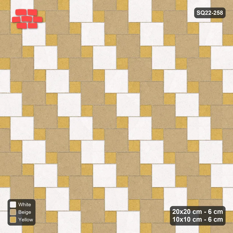 Interlock (Pasco) 20x20 cm · SQ22-258 · Offset Lattice, Diagonal Stripes, Kerb Frame - Golden Sand · Top view