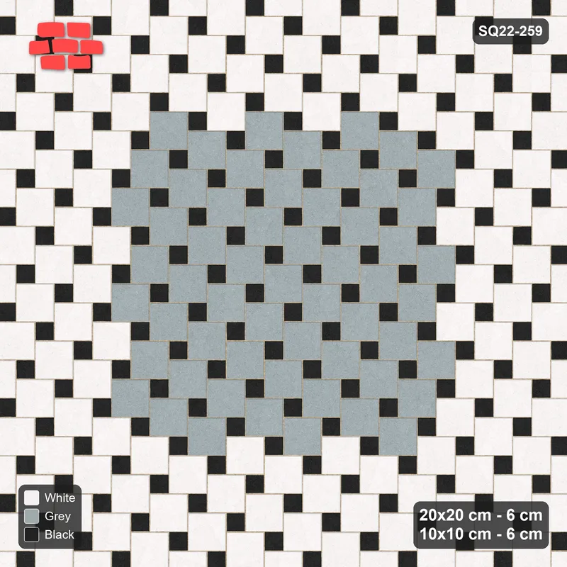 Interlock (Pasco) 20x20 cm · SQ22-259 · Offset Lattice, Centre Medallion - Tuxedo · Top view
