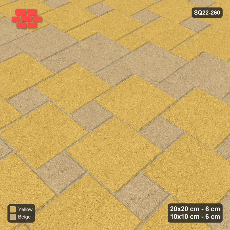 Interlock (Pasco) 20x20 cm · SQ22-260 · Offset Lattice, Banded Squares - Desert Sun · Side view