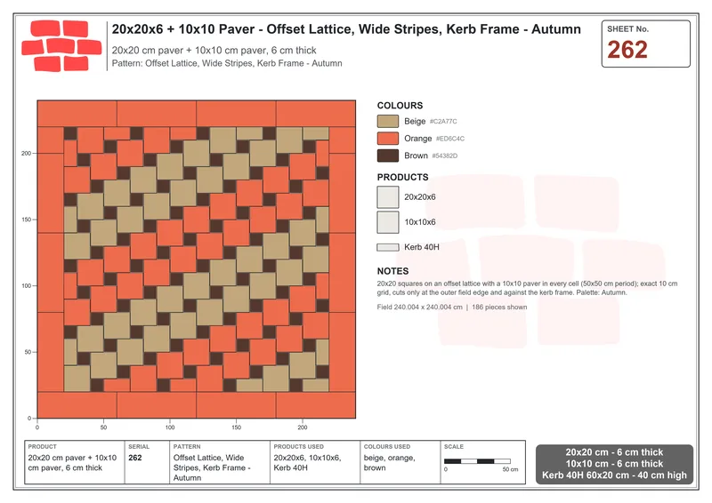 Interlock (Pasco) 20x20 cm · SQ22-262 · Offset Lattice, Wide Stripes, Kerb Frame - Autumn · Laying plan Interlock (Pasco) 20x20 cm · SQ22-262 · Offset Lattice, Wide Stripes, Kerb Frame - Autumn · Laying plan