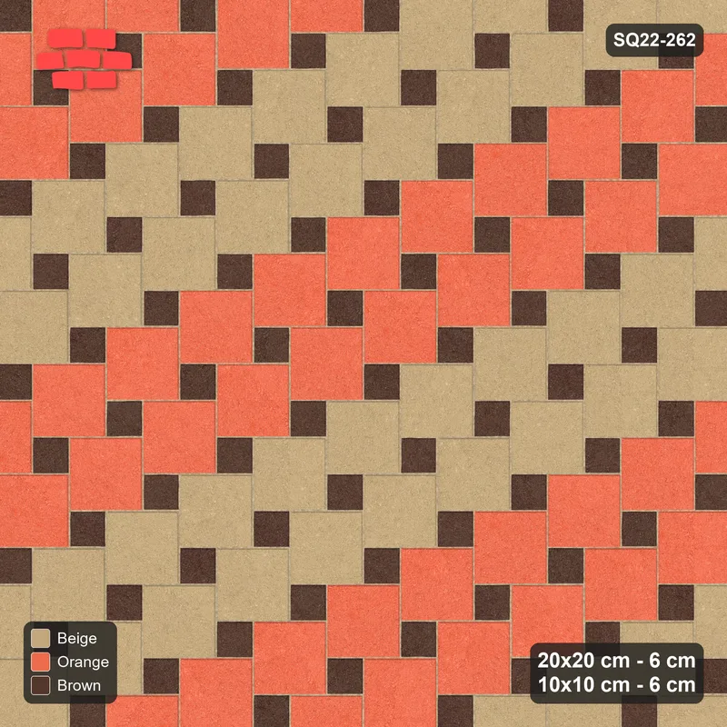 Interlock (Pasco) 20x20 cm · SQ22-262 · Offset Lattice, Wide Stripes, Kerb Frame - Autumn · Top view