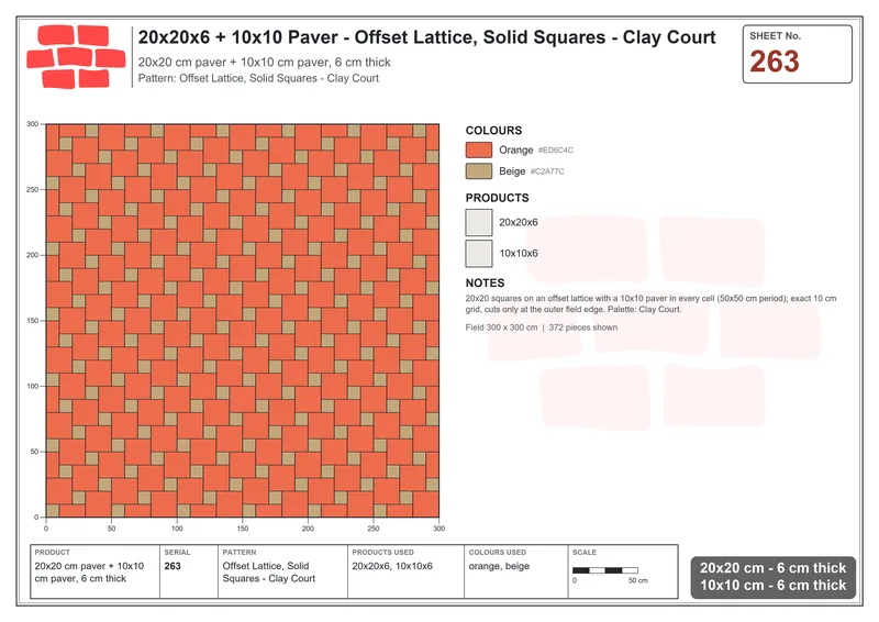 Interlock (Pasco) 20x20 cm · SQ22-263 · Offset Lattice, Solid Squares - Clay Court · Laying plan Interlock (Pasco) 20x20 cm · SQ22-263 · Offset Lattice, Solid Squares - Clay Court · Laying plan
