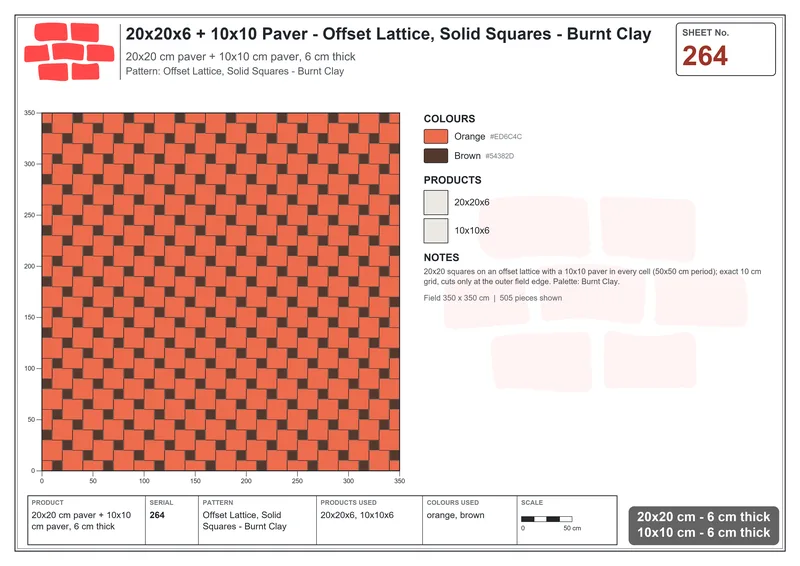 Interlock (Pasco) 20x20 cm · SQ22-264 · Offset Lattice, Solid Squares - Burnt Clay · Laying plan Interlock (Pasco) 20x20 cm · SQ22-264 · Offset Lattice, Solid Squares - Burnt Clay · Laying plan