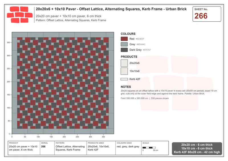 Interlock (Pasco) 20x20 cm · SQ22-266 · Offset Lattice, Alternating Squares, Kerb Frame · Laying plan Interlock (Pasco) 20x20 cm · SQ22-266 · Offset Lattice, Alternating Squares, Kerb Frame · Laying plan