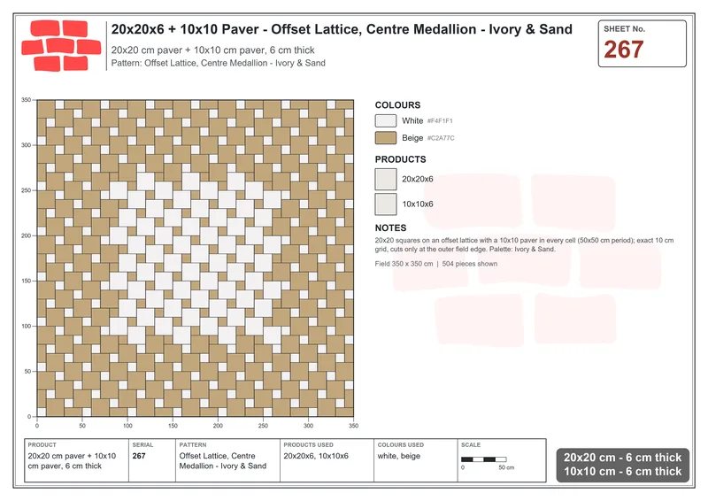 Interlock (Pasco) 20x20 cm · SQ22-267 · Offset Lattice, Centre Medallion - Ivory & Sand · Laying plan Interlock (Pasco) 20x20 cm · SQ22-267 · Offset Lattice, Centre Medallion - Ivory & Sand · Laying plan