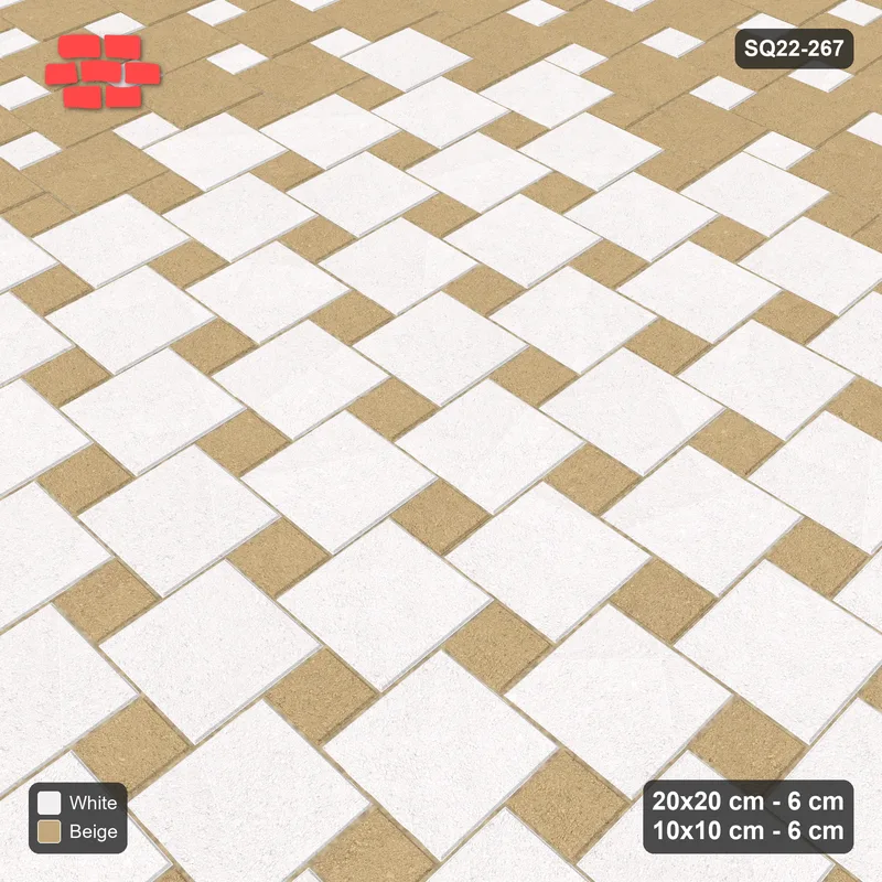 Interlock (Pasco) 20x20 cm · SQ22-267 · Offset Lattice, Centre Medallion - Ivory & Sand · Side view