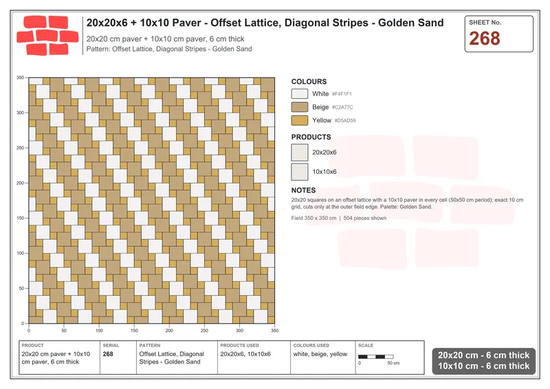 Interlock (Pasco) 20x20 cm · SQ22-268 · Offset Lattice, Diagonal Stripes - Golden Sand · Laying plan Interlock (Pasco) 20x20 cm · SQ22-268 · Offset Lattice, Diagonal Stripes - Golden Sand · Laying plan