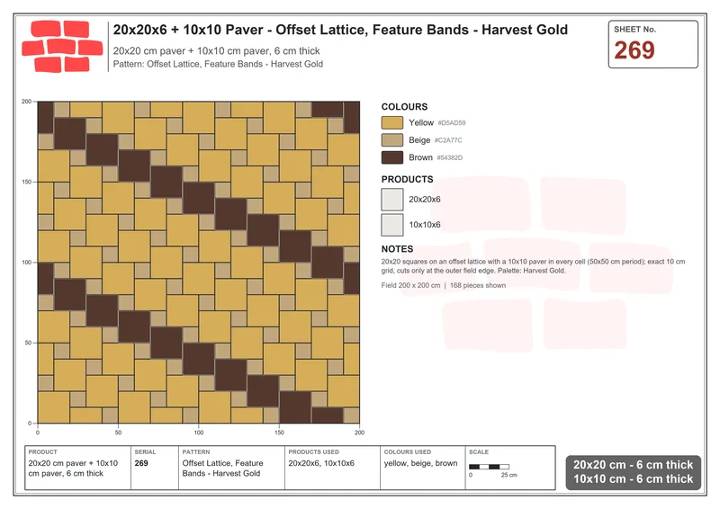 Interlock (Pasco) 20x20 cm · SQ22-269 · Offset Lattice, Feature Bands - Harvest Gold · Laying plan Interlock (Pasco) 20x20 cm · SQ22-269 · Offset Lattice, Feature Bands - Harvest Gold · Laying plan
