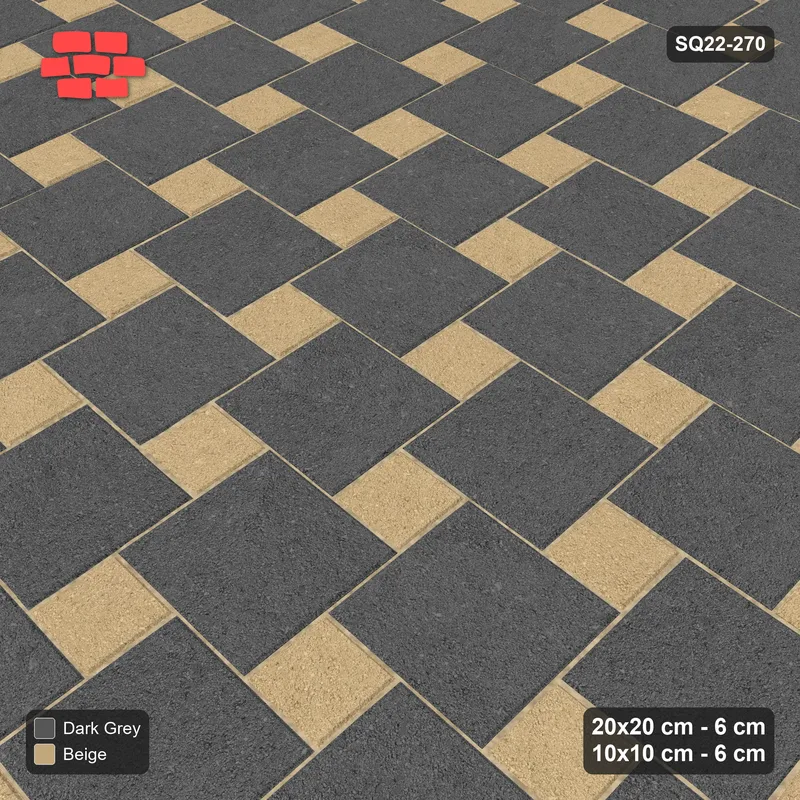 Interlock (Pasco) 20x20 cm · SQ22-270 · Offset Lattice, Solid Squares, Kerb Frame · Side view