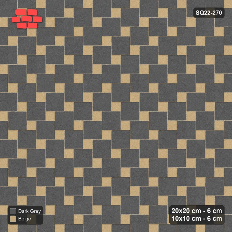 Interlock (Pasco) 20x20 cm · SQ22-270 · Offset Lattice, Solid Squares, Kerb Frame · Top view