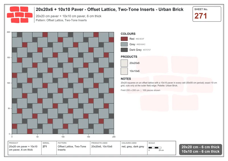 Interlock (Pasco) 20x20 cm · SQ22-271 · Offset Lattice, Two-Tone Inserts · Laying plan Interlock (Pasco) 20x20 cm · SQ22-271 · Offset Lattice, Two-Tone Inserts · Laying plan