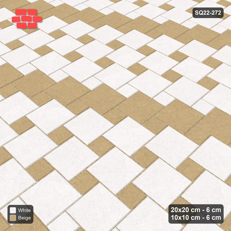 Interlock (Pasco) 20x20 cm · SQ22-272 · Offset Lattice, Banded Squares - Ivory & Sand · Side view