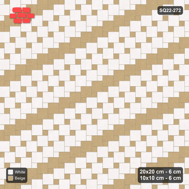 Interlock (Pasco) 20x20 cm · SQ22-272 · Offset Lattice, Banded Squares - Ivory & Sand · Top view