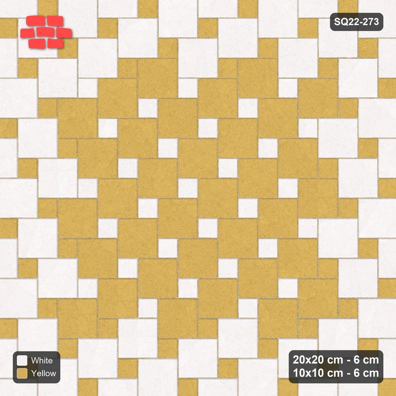 Interlock (Pasco) 20x20 cm · SQ22-273 · Offset Lattice, Centre Medallion - Ivory & Ochre · Top view
