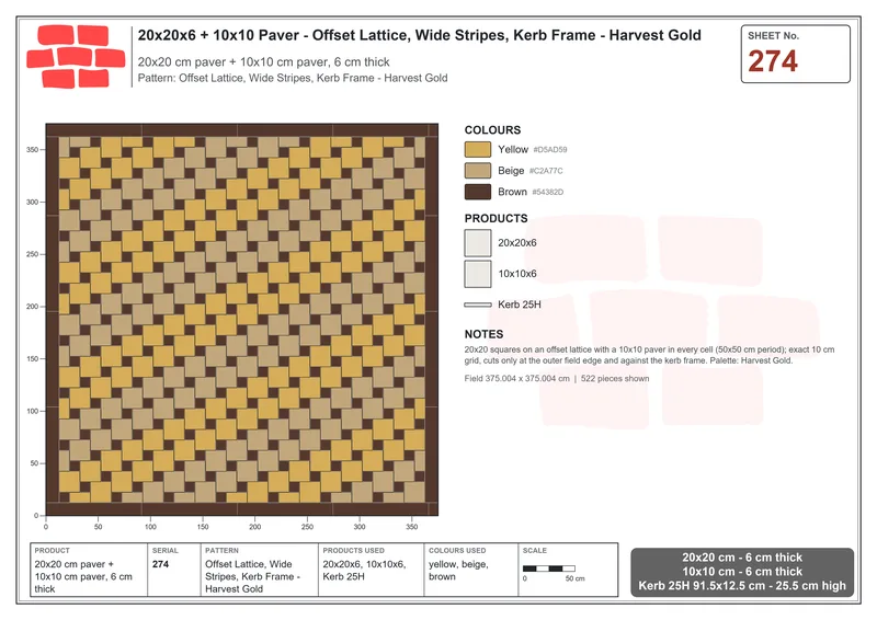 Interlock (Pasco) 20x20 cm · SQ22-274 · Offset Lattice, Wide Stripes, Kerb Frame - Harvest Gold · Laying plan Interlock (Pasco) 20x20 cm · SQ22-274 · Offset Lattice, Wide Stripes, Kerb Frame - Harvest Gold · Laying plan