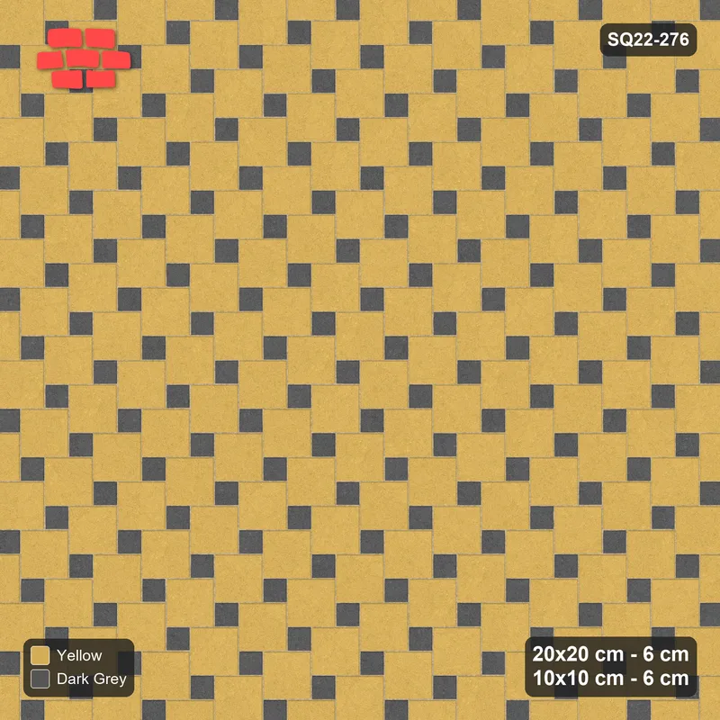 Interlock (Pasco) 20x20 cm · SQ22-276 · Offset Lattice, Solid Squares - Mustard Slate · Top view