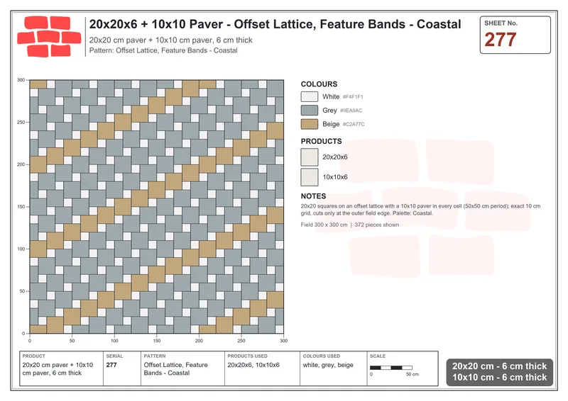 Interlock (Pasco) 20x20 cm · SQ22-277 · Offset Lattice, Feature Bands - Coastal · Laying plan Interlock (Pasco) 20x20 cm · SQ22-277 · Offset Lattice, Feature Bands - Coastal · Laying plan