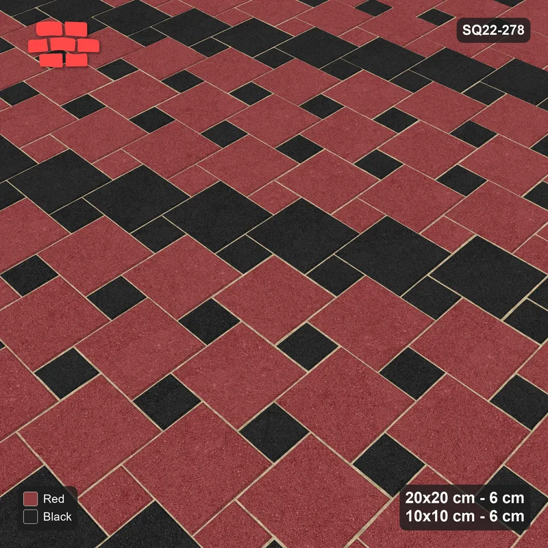 Interlock (Pasco) 20x20 cm · SQ22-278 · Offset Lattice, Banded Squares, Kerb Frame - Red & Black · Side view