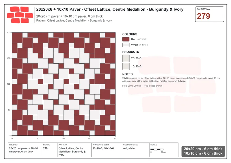 Interlock (Pasco) 20x20 cm · SQ22-279 · Offset Lattice, Centre Medallion - Burgundy & Ivory · Laying plan Interlock (Pasco) 20x20 cm · SQ22-279 · Offset Lattice, Centre Medallion - Burgundy & Ivory · Laying plan