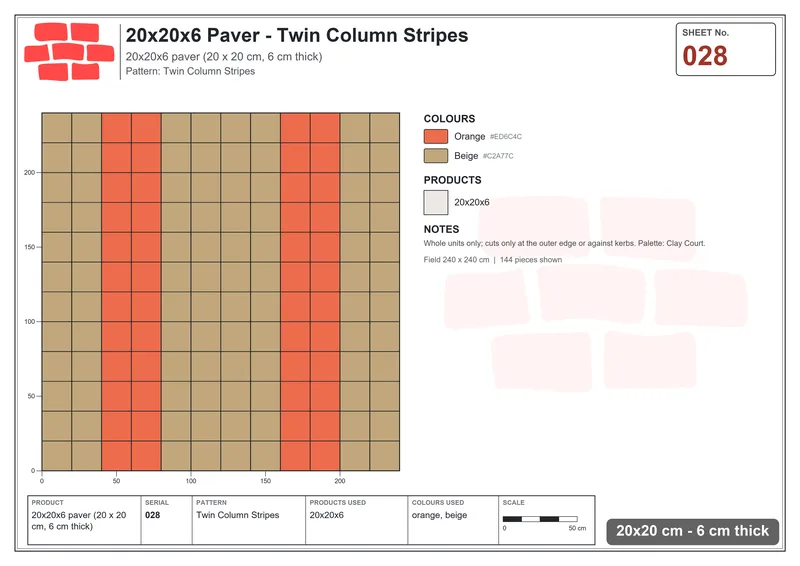 Interlock (Pasco) 20x20 cm · SQ22-28 · Twin Column Stripes · Laying plan Interlock (Pasco) 20x20 cm · SQ22-28 · Twin Column Stripes · Laying plan