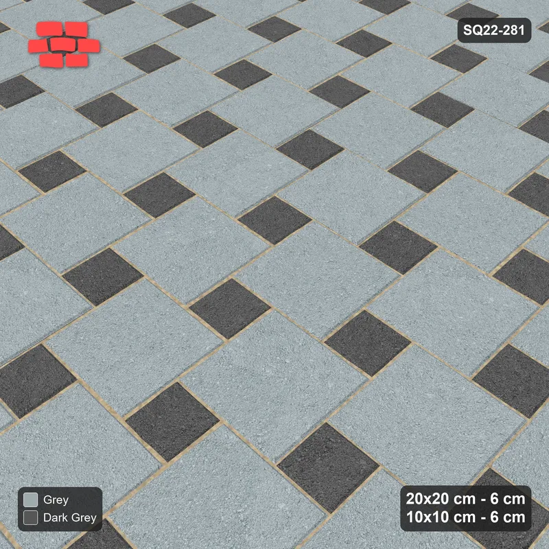 Interlock (Pasco) 20x20 cm · SQ22-281 · Offset Lattice, Solid Squares - Charcoal Edge, 250 cm · Side view