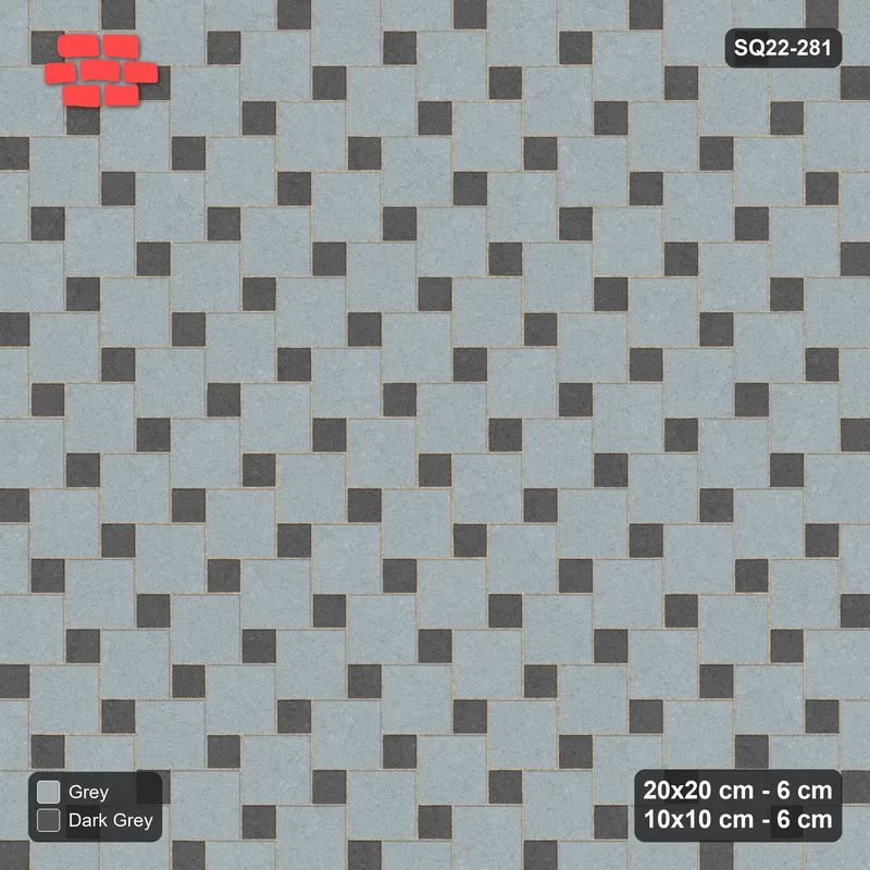Interlock (Pasco) 20x20 cm · SQ22-281 · Offset Lattice, Solid Squares - Charcoal Edge, 250 cm · Top view